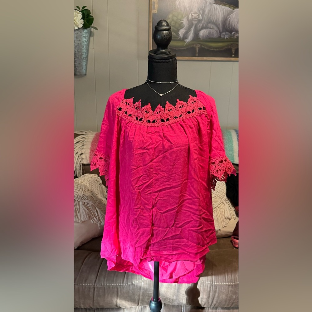 SHEIN Frenchy Lace Patchwork Square Collar Shirt